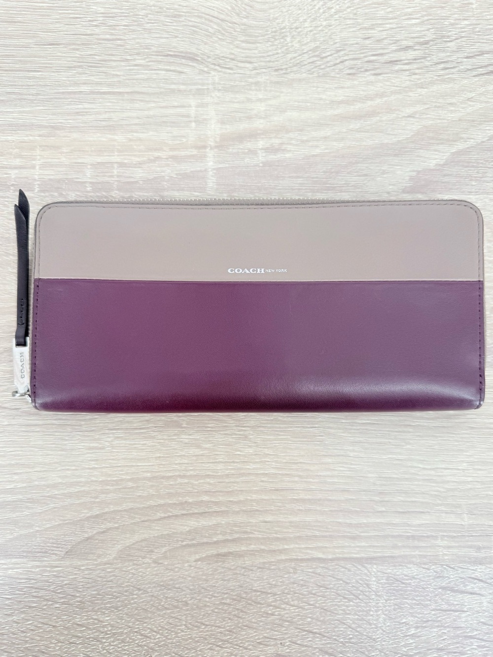 Coach Colorblock Nappa Leather Accordion Zip Around Wallet Taupe Plum Card Case